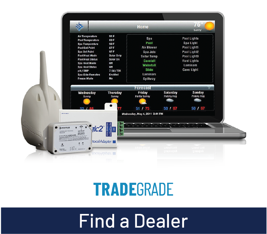 TradeGrade ScreenLogic2 Interface for IntelliTouch and EasyTouch, find a dealer, product thumbnail, laptop image