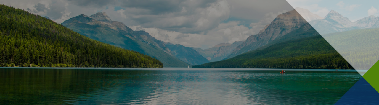 landscape of lake, trees and mountains