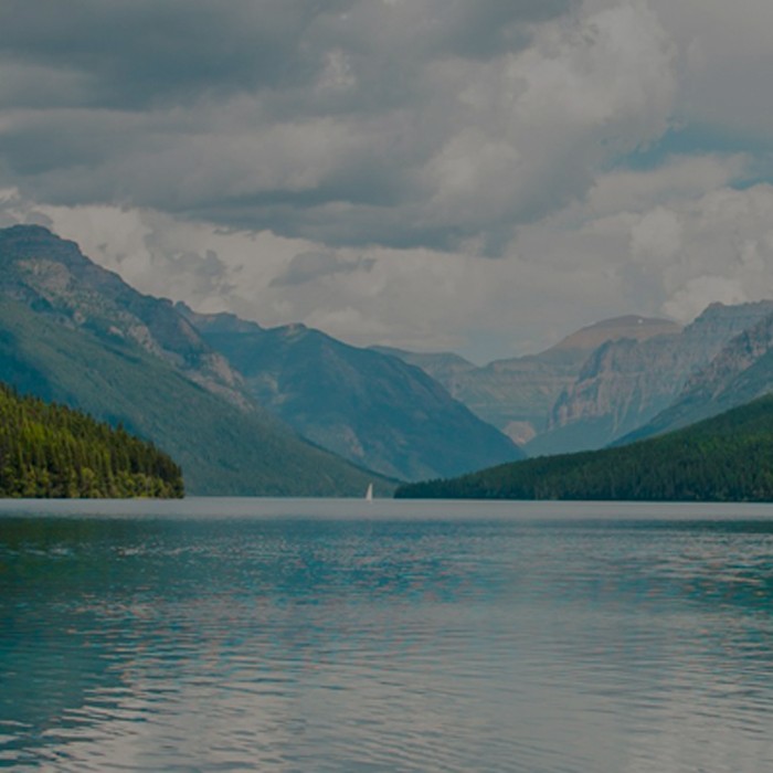 landscape of lake, trees and mountains