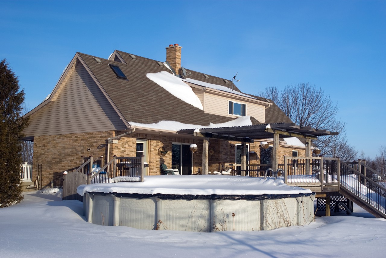 aboveground pool covered in snow residential above ground pool in winter