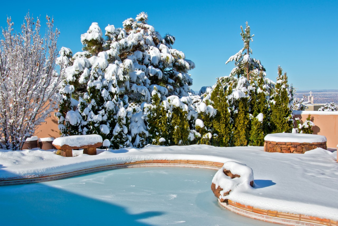 outdoor pool frozen in winter
