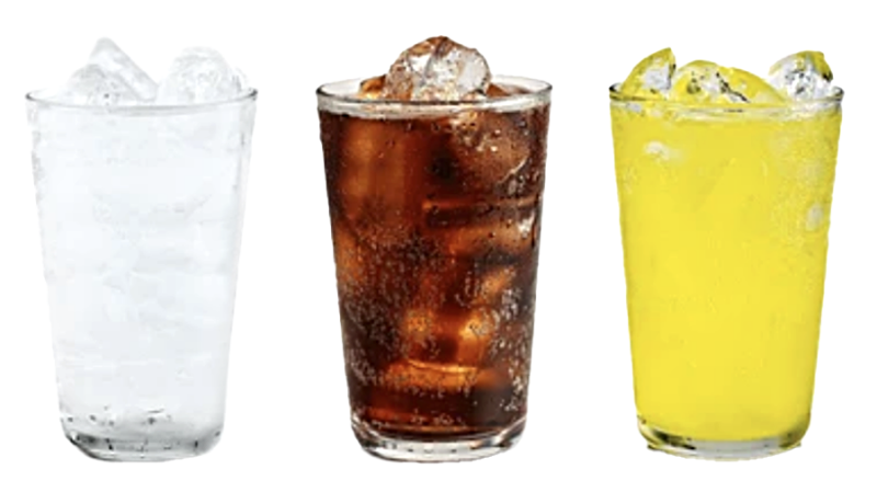 three beverages with ice