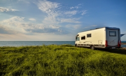 RV parked at water