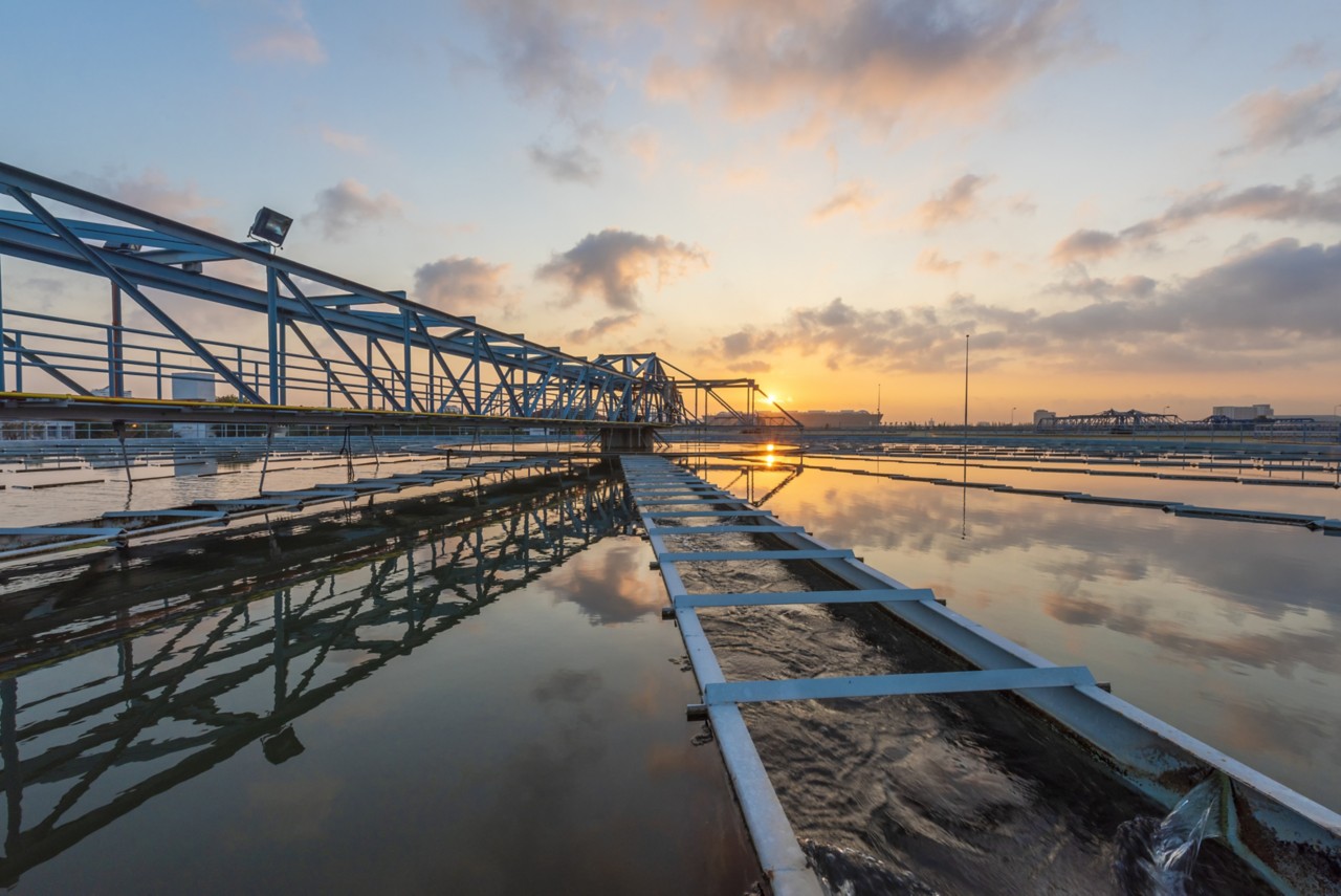 Water Treatment Plant with sunrise 