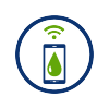 circular icon with phone icon, green raindrop, wifi signal