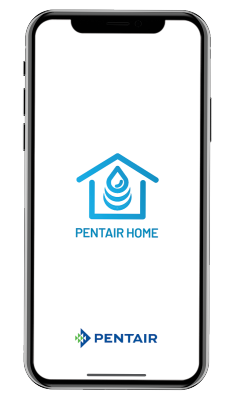 White iphone screen and blue Pentair Home app