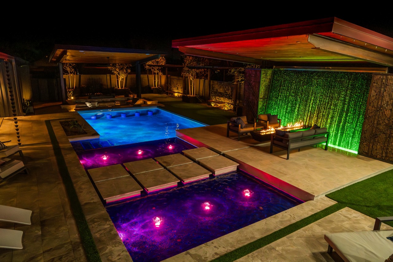 Picture of IntelliVibe Lights with three zones lit up in blue, purple, and green