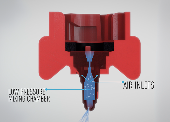 hypro, guardianair, ga components, red and black nozzle, grey background, png, interior view
