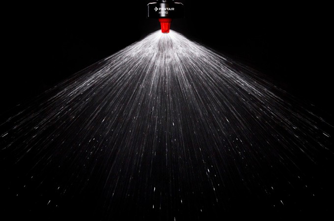 The Hypro ULDM nozzle spraying and showing spray pattern.
