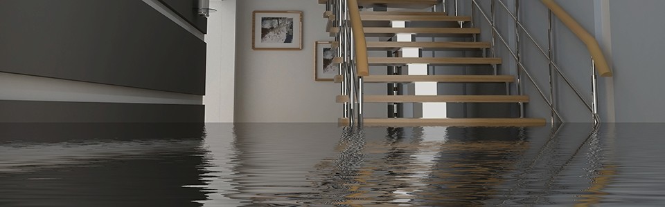 Basement flood with staircase