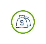 energy cost savings icon with blue circle, blue money bag