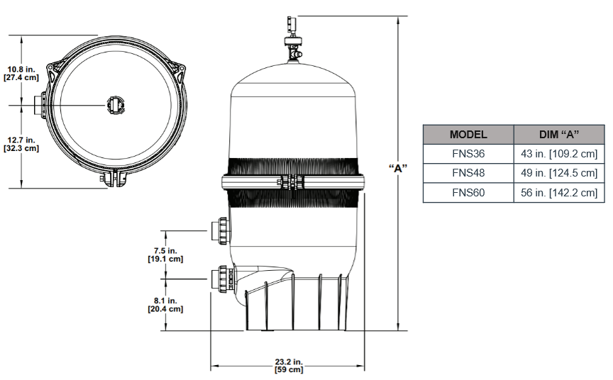 Fns Plus Filter Dimensional Drawing FNS Plus Pool Filters Dimension Table