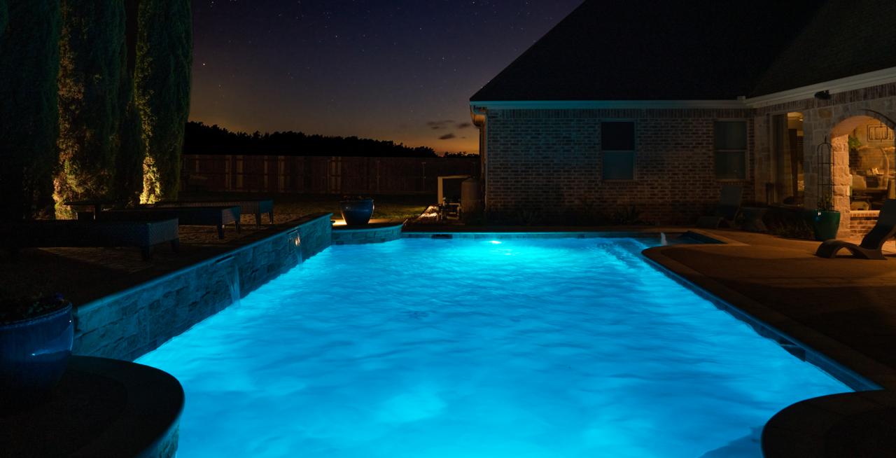Pool at night with IntelliBrite lights on