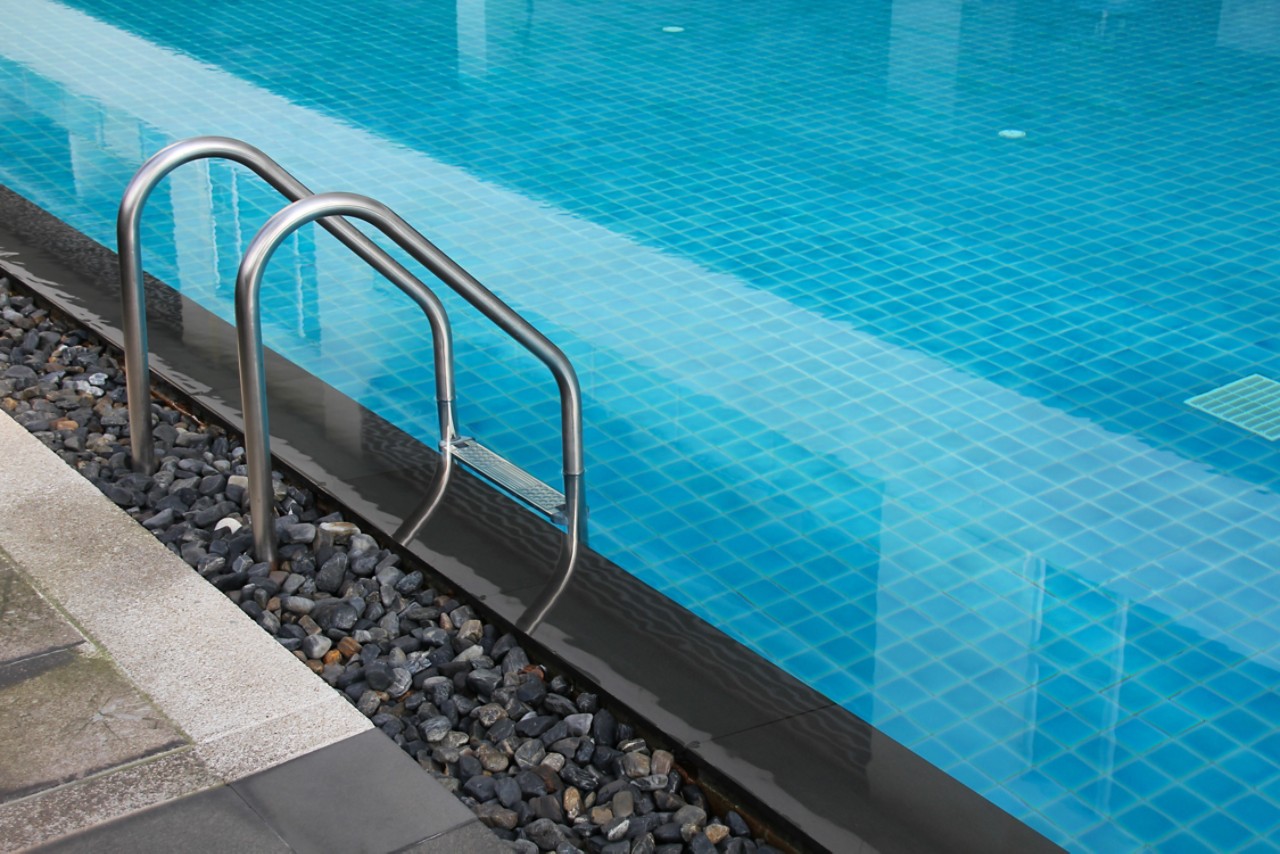 closeup of swimming pool ladder