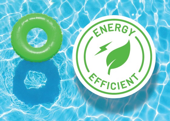 Energy Efficient icon on top of pool background with green tube