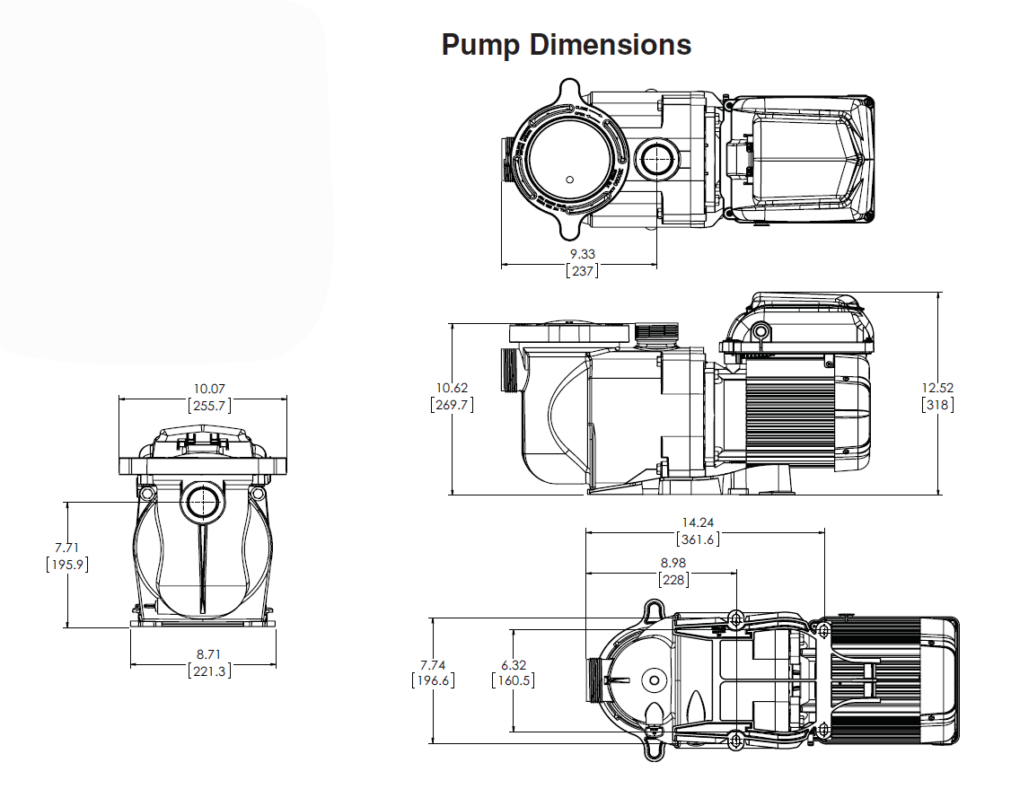 Pentair SuperFlo VS Pump Dimension Drawings