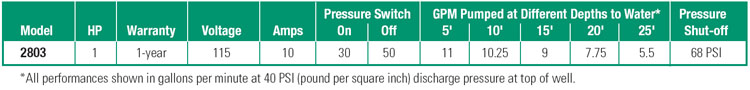 PerformanceCurves_1 HP Cast Iron Shallow Well Jet Pump
