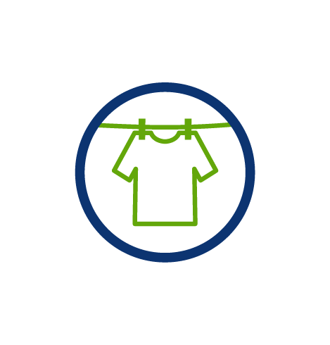dry clothes on clothesline icon, indoor water conservation, green shirt, blue circle, transparent png