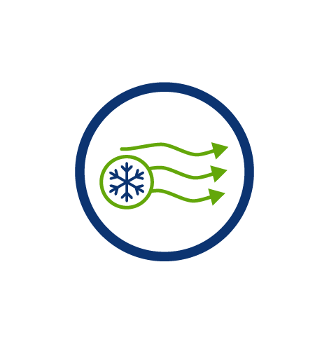 air conditioner icon, air flow, green arrows, blue snow flake, blue circle, outdoor water conservation, transparent png