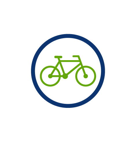 ride a bike icon, take public transit, virtual water conservation, green bicycle, blue circle, transparent png