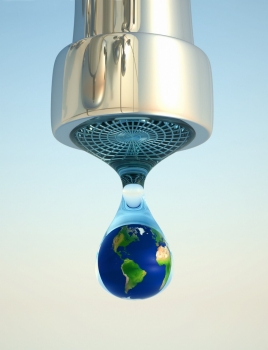 earth water droplet coming out of faucet
