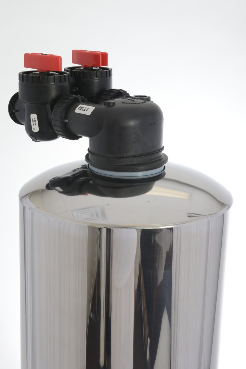 close up stainless steel tank with valve