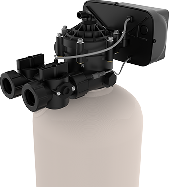 rotary valve acid neutralizer, back right view, transparent