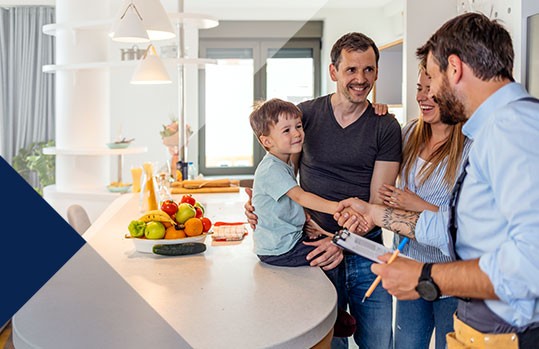 family speaking with water professional